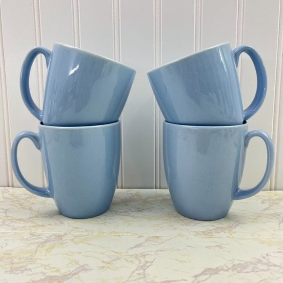 Corelle Other - Corelle Corning Stoneware Coffee/Tea Mugs Cups Set of 4 Solid Light Blue 4"